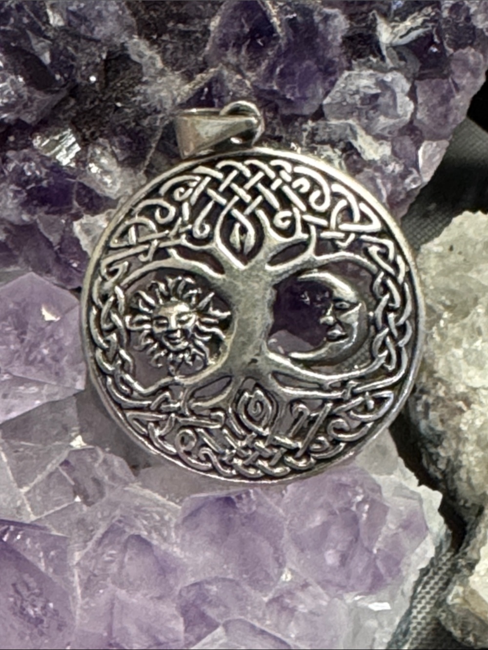 Sterling Silver Celtic Tree of Life Sun & Moon Pendant - Silver